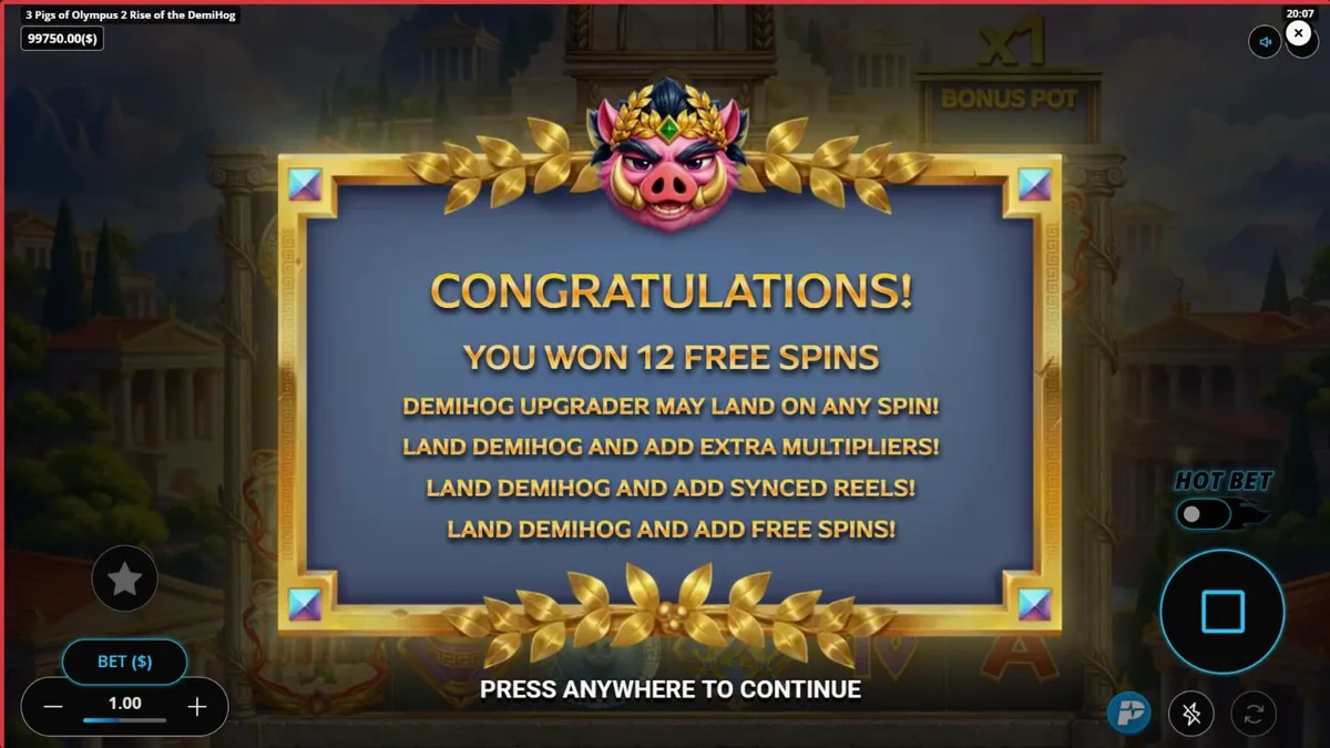 Tampilan visual slot 3 Pigs of Olympus 2 Rise of the DemiHog dengan tema dewa babi