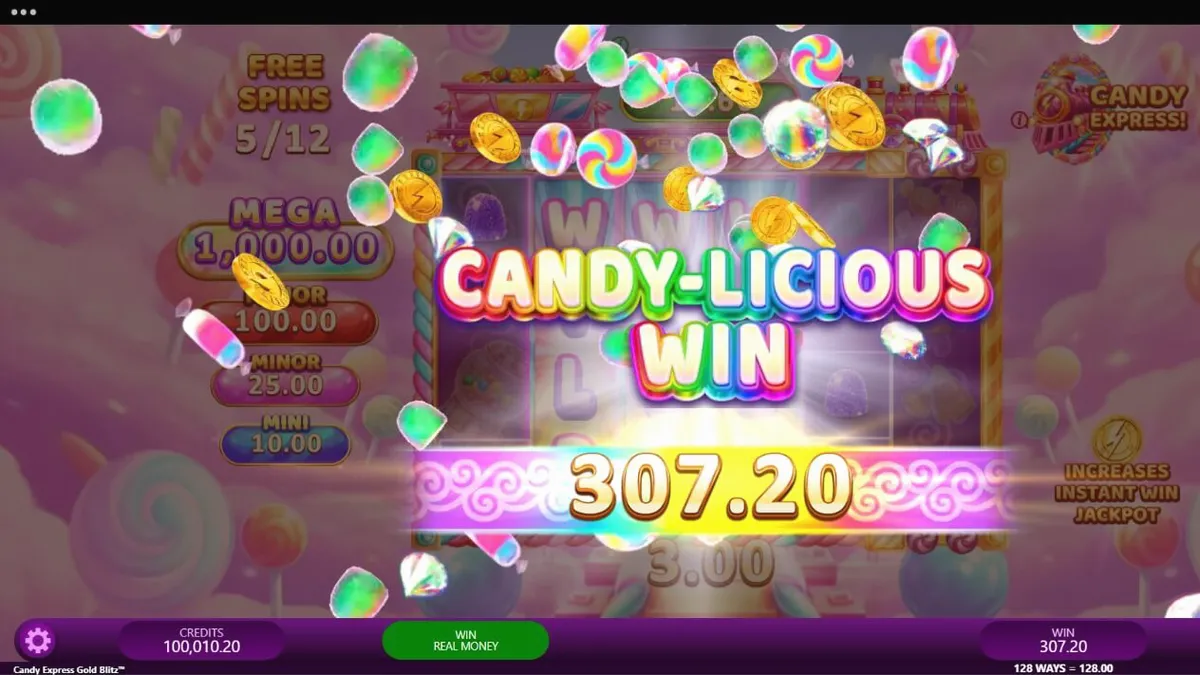 Tampilan visual ceria dari slot Candy Express Gold Blitz dengan tema kereta api permen